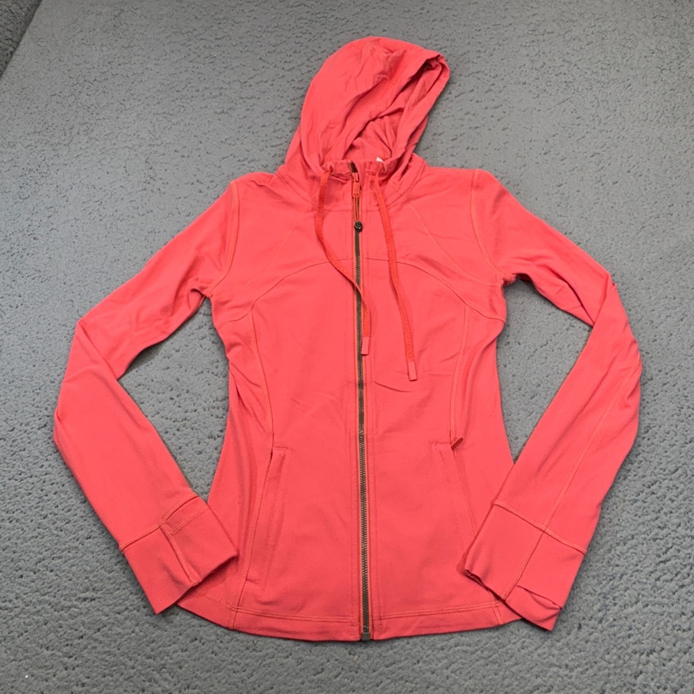 Lululemon Scuba Hoodie Jacket Womens 4 Coral Red Full Zip Athleisure Yoga W4BPES